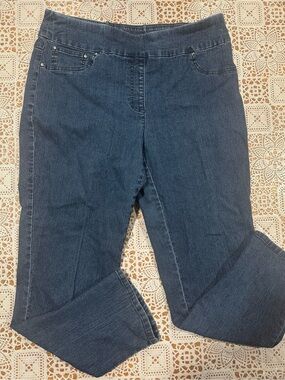 Ruby Rd Favorites Womens 12 Pull On Stretch Denim Jeans Blue Straight Leg
